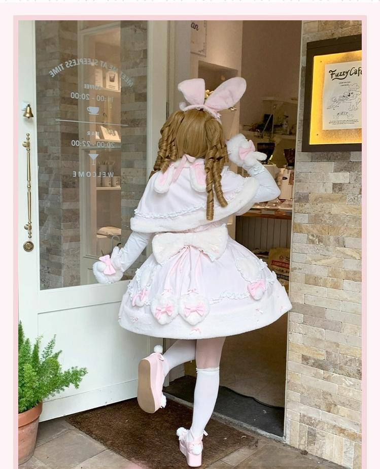 Mengfuzi - Bunny Mochi - Winter Doll-like Sweet Lolita Cape Dress Set 44099:796097