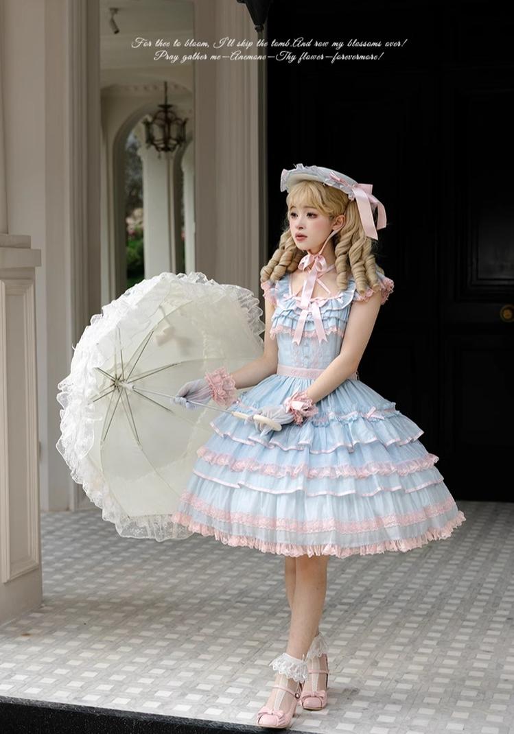 The Seventh Doll - Summer Evening Banquet - Sweet Lolita JSK with Tiered Ruffle Design and Hat 42722:750915