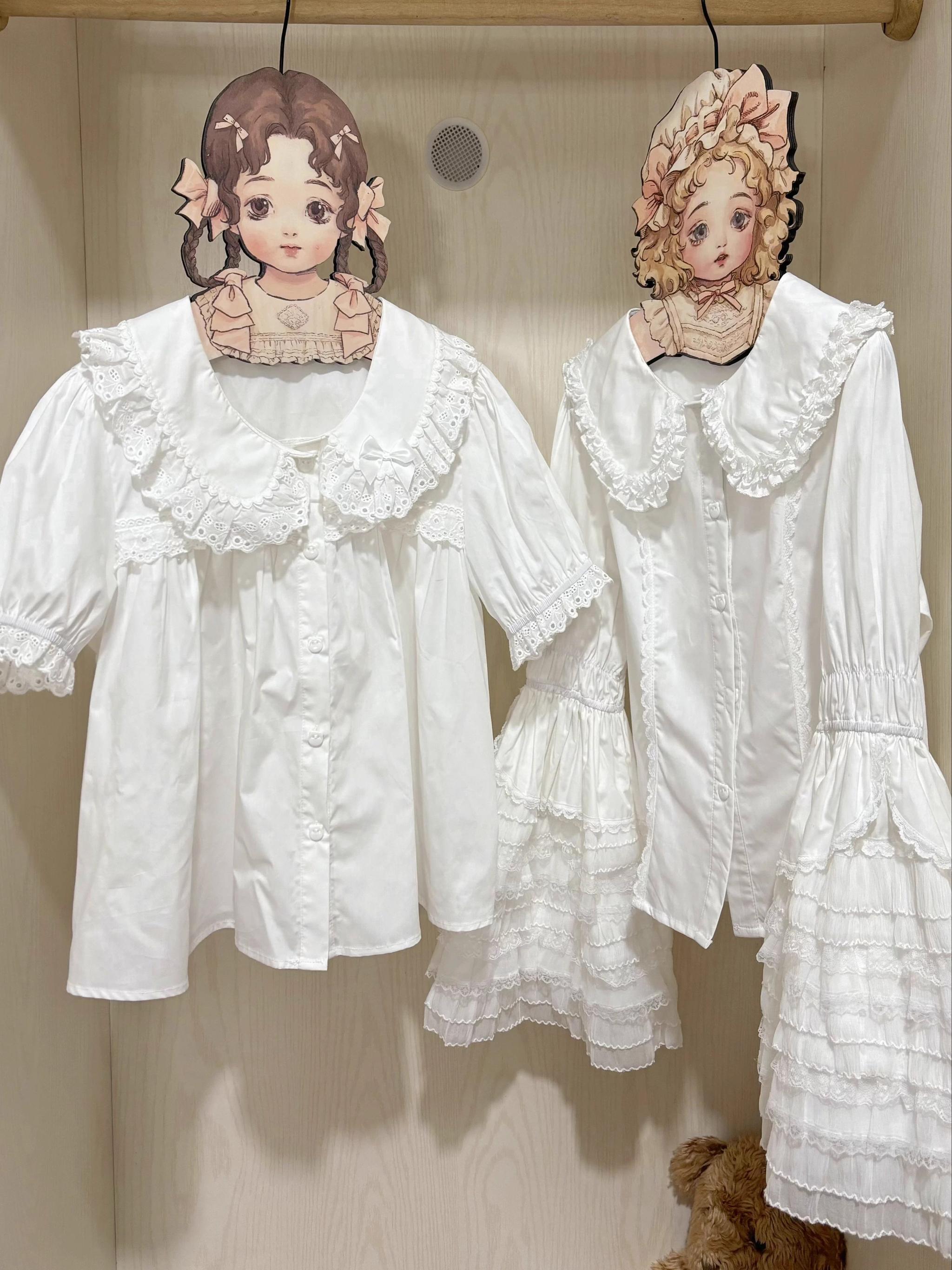 MeowMeow - Rabbit Box - Cotton Peter-pan Collar Lolita Blouse White Princess-sleeve Shirt S