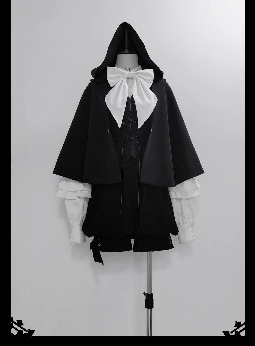 Princess Chronicles - Rabbit Feather - Black Ouji Lolita Vest Shorts Suit Prince Cloak Set