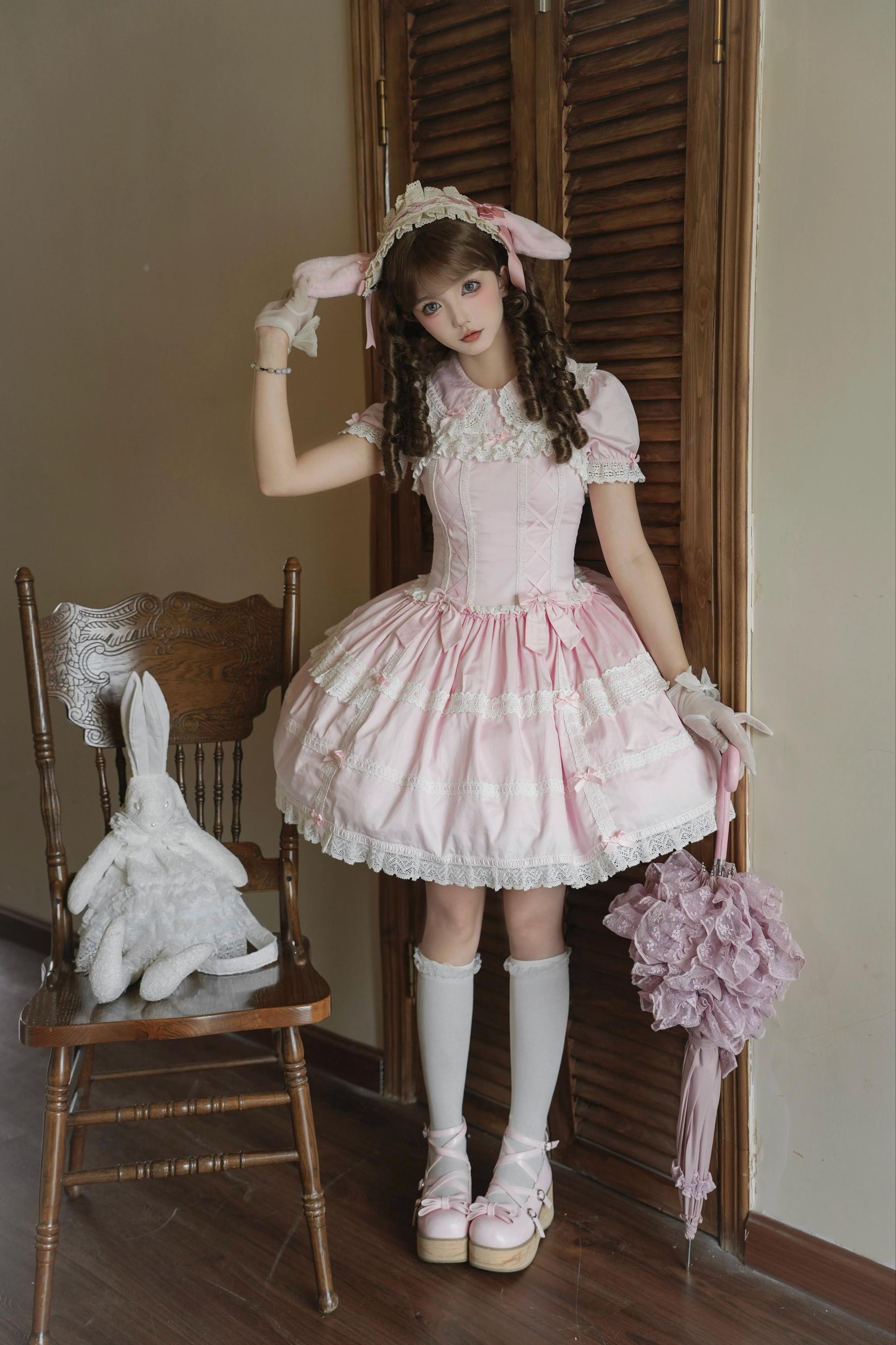 Yarn-Woven Doll Clothing - Old School Lolita Cotton JSK, Peter Pan Collar Blouse