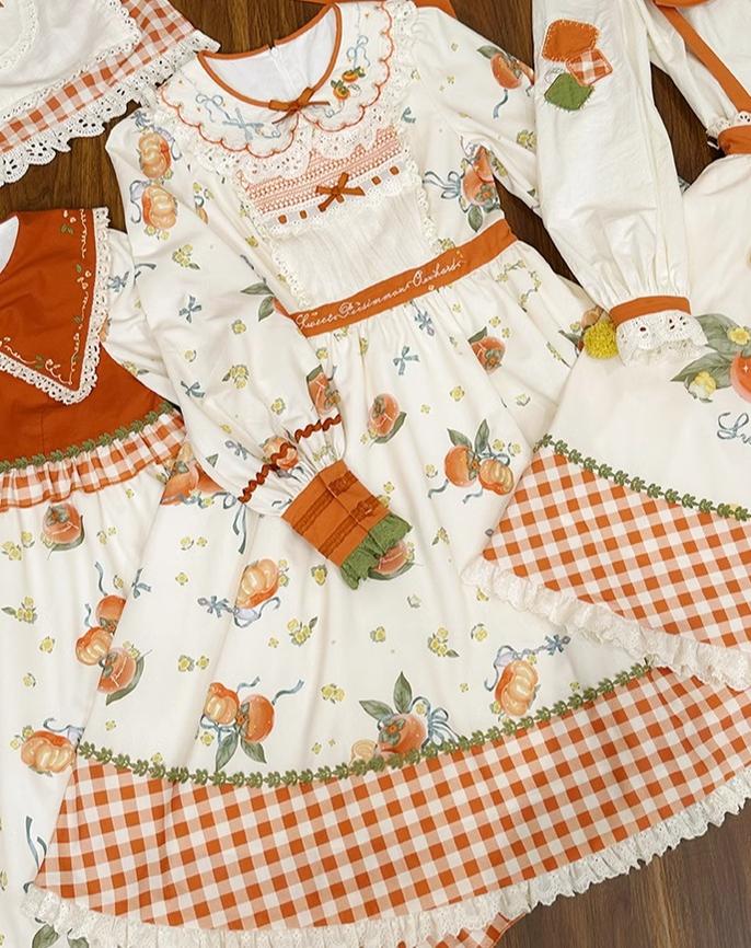 Mademoiselle Pearl~Persimmon~Autumn Persimmon Print Lolita OP JSK SK Dress 29100:396064