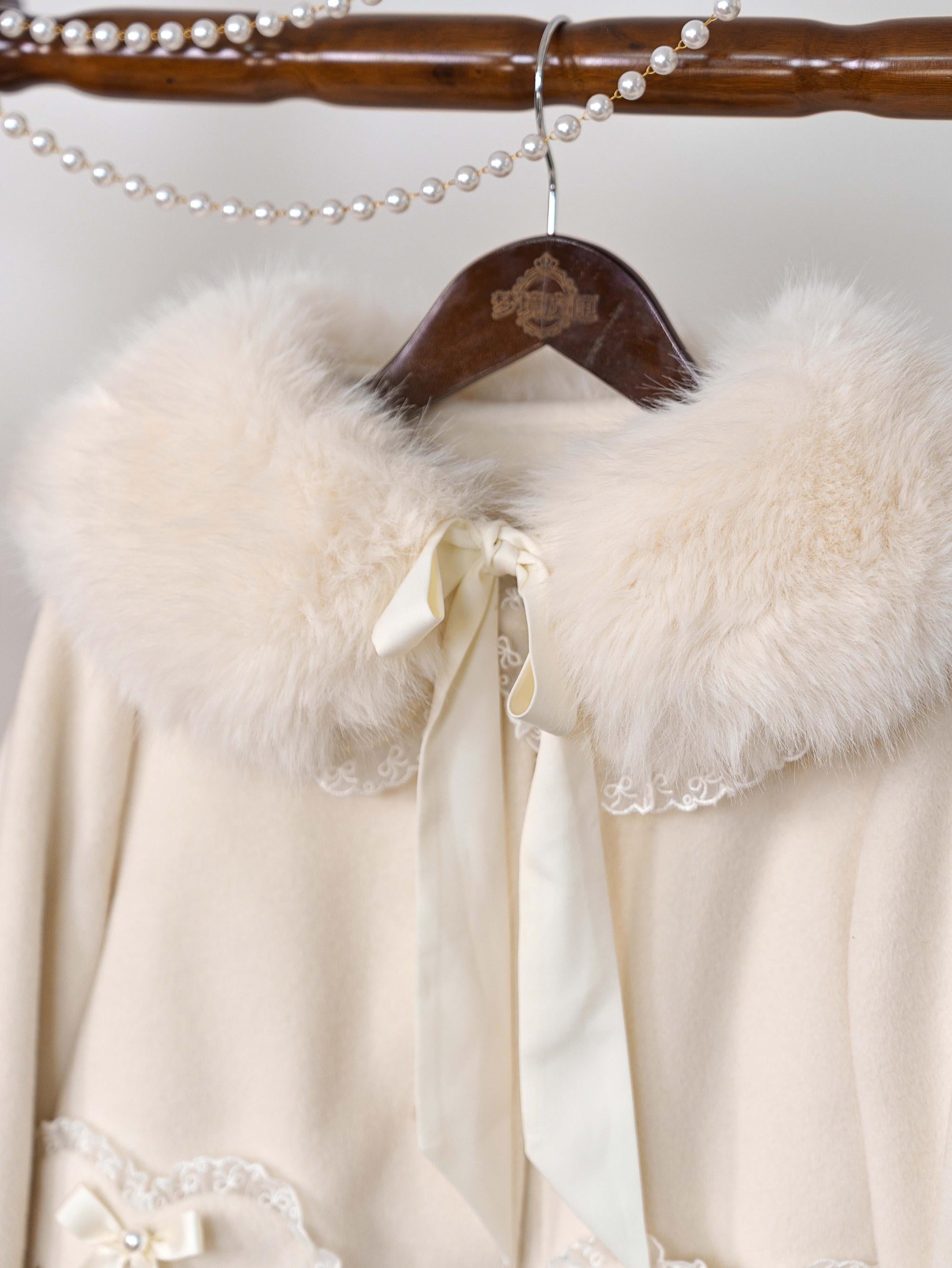 Milk Puff - Winter Fleece-lined Sweet Lolita Coat, Detachable Collar