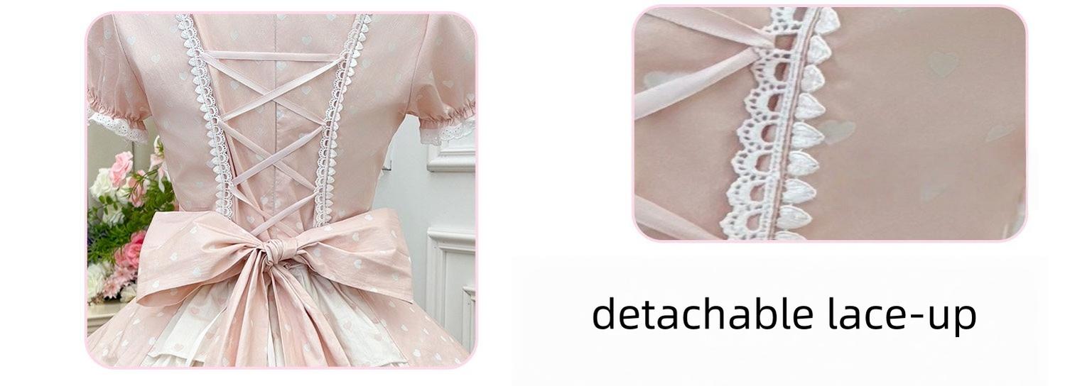 Maiden's Heart Knot - Cotton Old School Lolita Dress, Heart Polka Dot