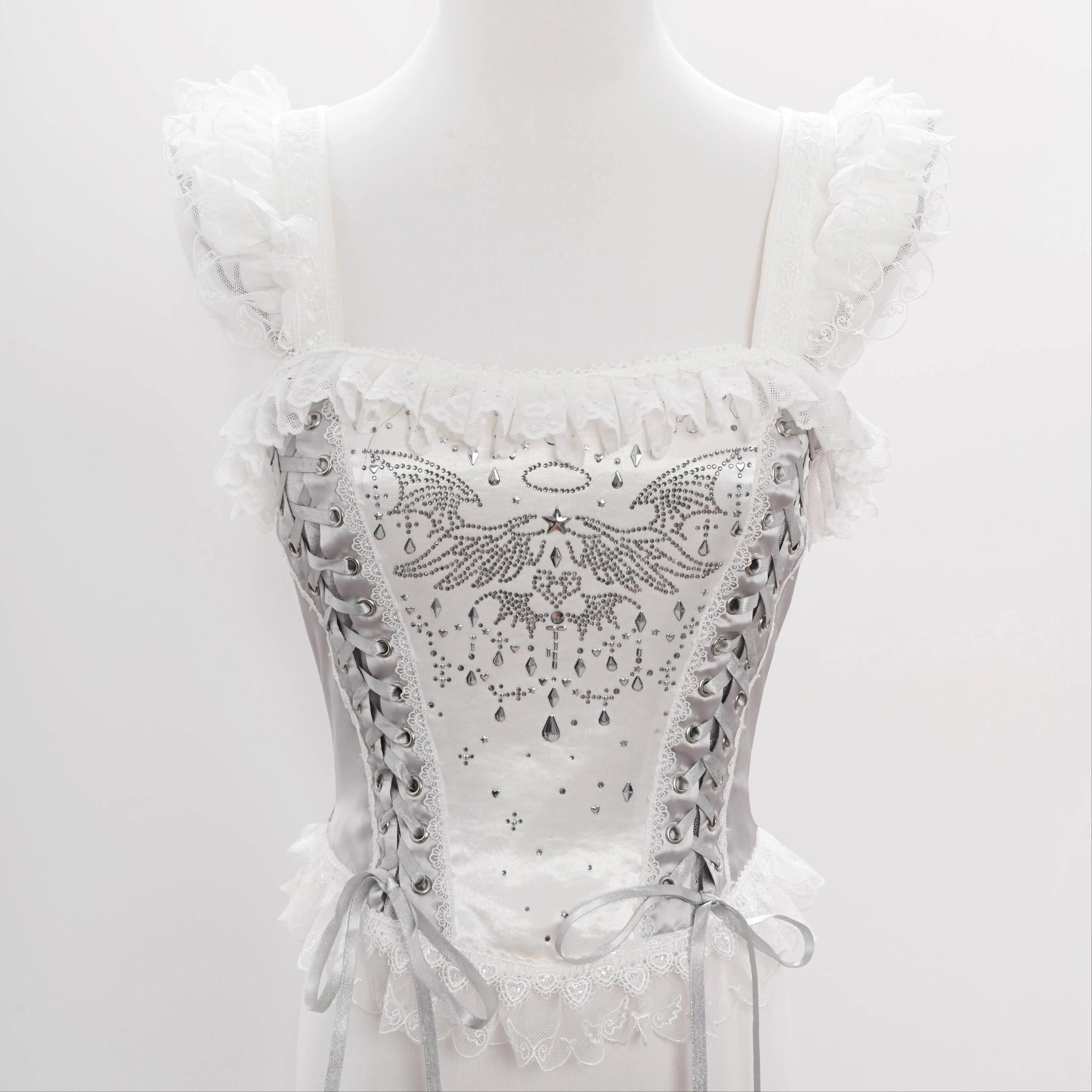 LustrE - Metallic Angel - Silver-white Punk Lolita JSK, Wing and Rhinestone Details (L M S XL XS) 44276:801935