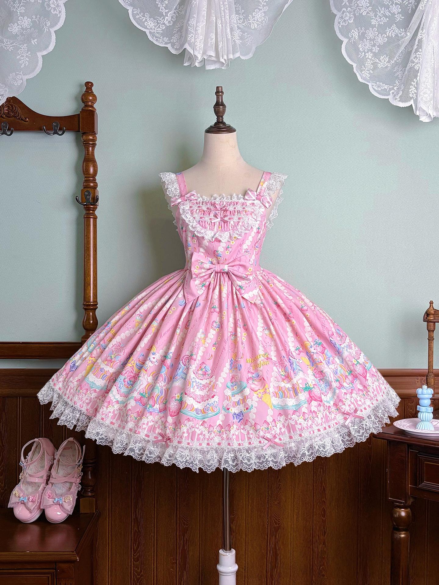 Macaron - Printed Sweet Lolita OP Dress, Old School Lolita JSK Available (L M S XL XS) 45078:834051