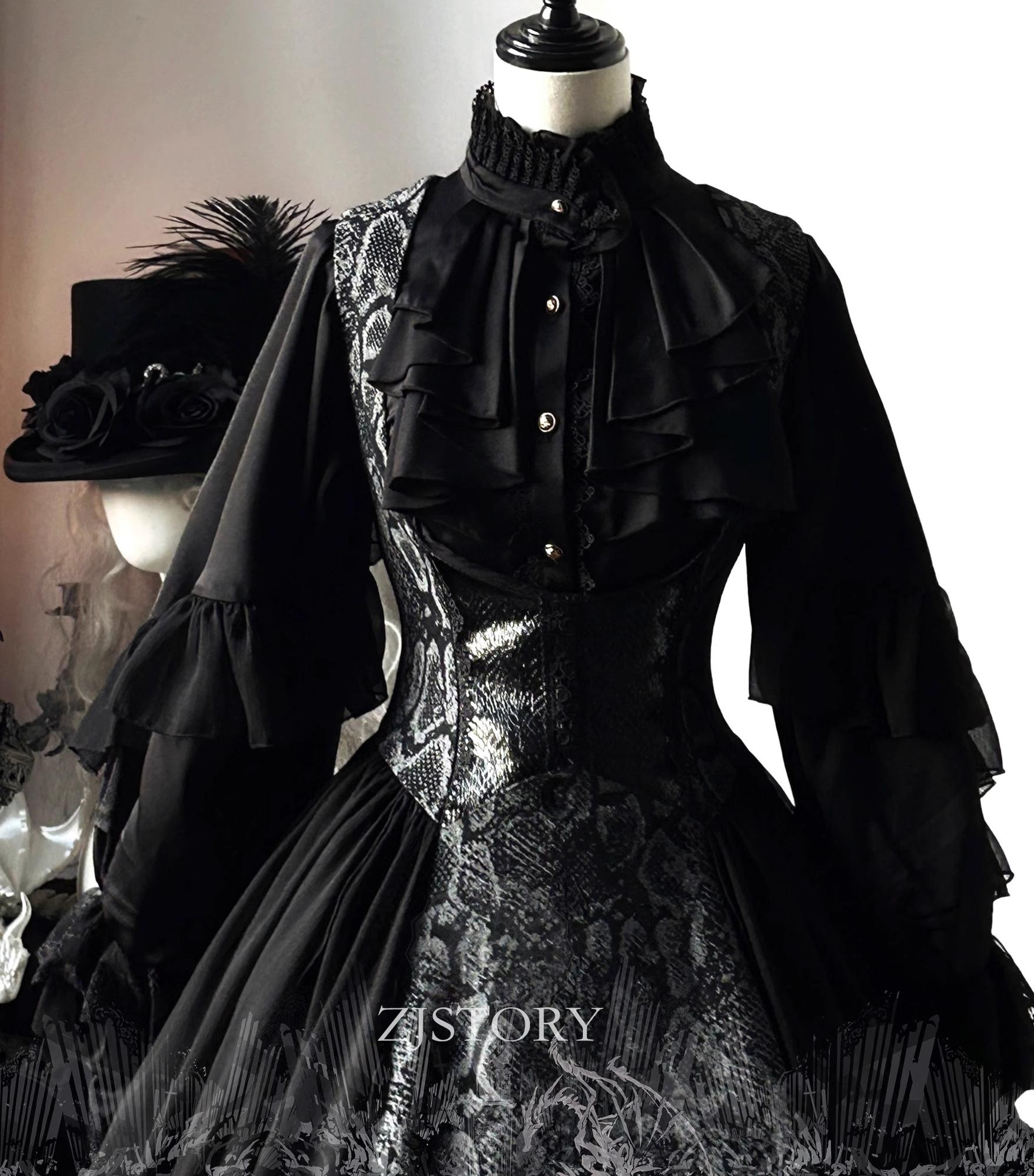 ZJstory~Dragon Bone Cemetery~Gothic Lolita JSK Set with Dragon and Snake Skeleton Embroidery 42699:750637