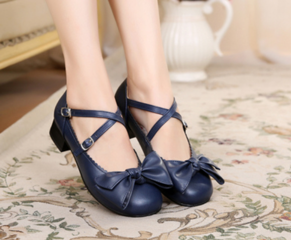 Sosic~Bow and Low Heel Cross Band Lolita Leather Shoes (34 35 36 37 38 39 40 41 42) 12944:185548