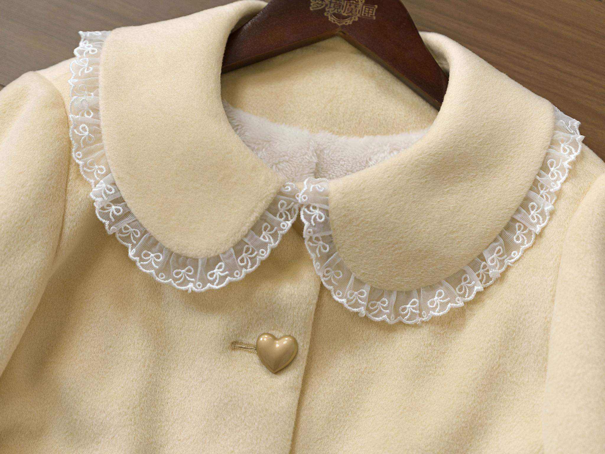 Dream Magic Box - Milk Puff - Winter Fleece-lined Sweet Lolita Coat, Detachable Collar