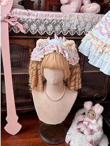 Sweet Cat Fruit Candy - Sweet Lolita Dessert Printed JSK Dress, Bows & Ruffles Hairband Only S