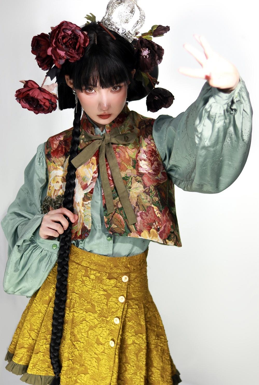 Gilded Age - Vintage Lolita Vest Suit, Oil Painting Style Skirt Coat