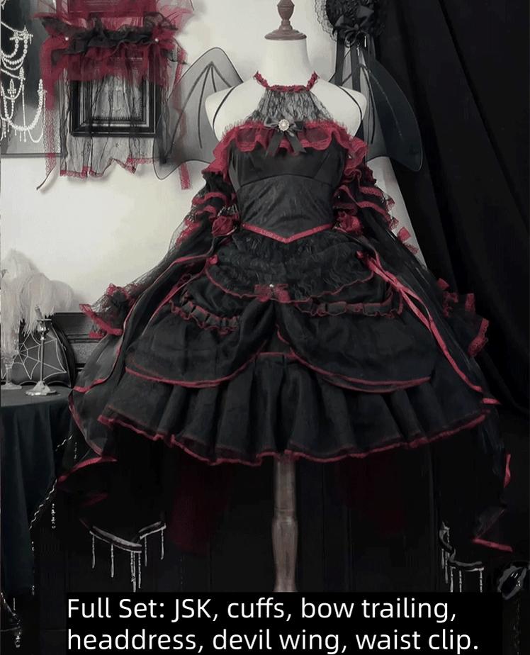 Cascading Poetry - Gothic Lolita JSK Dress, Lace & Tiered Hem