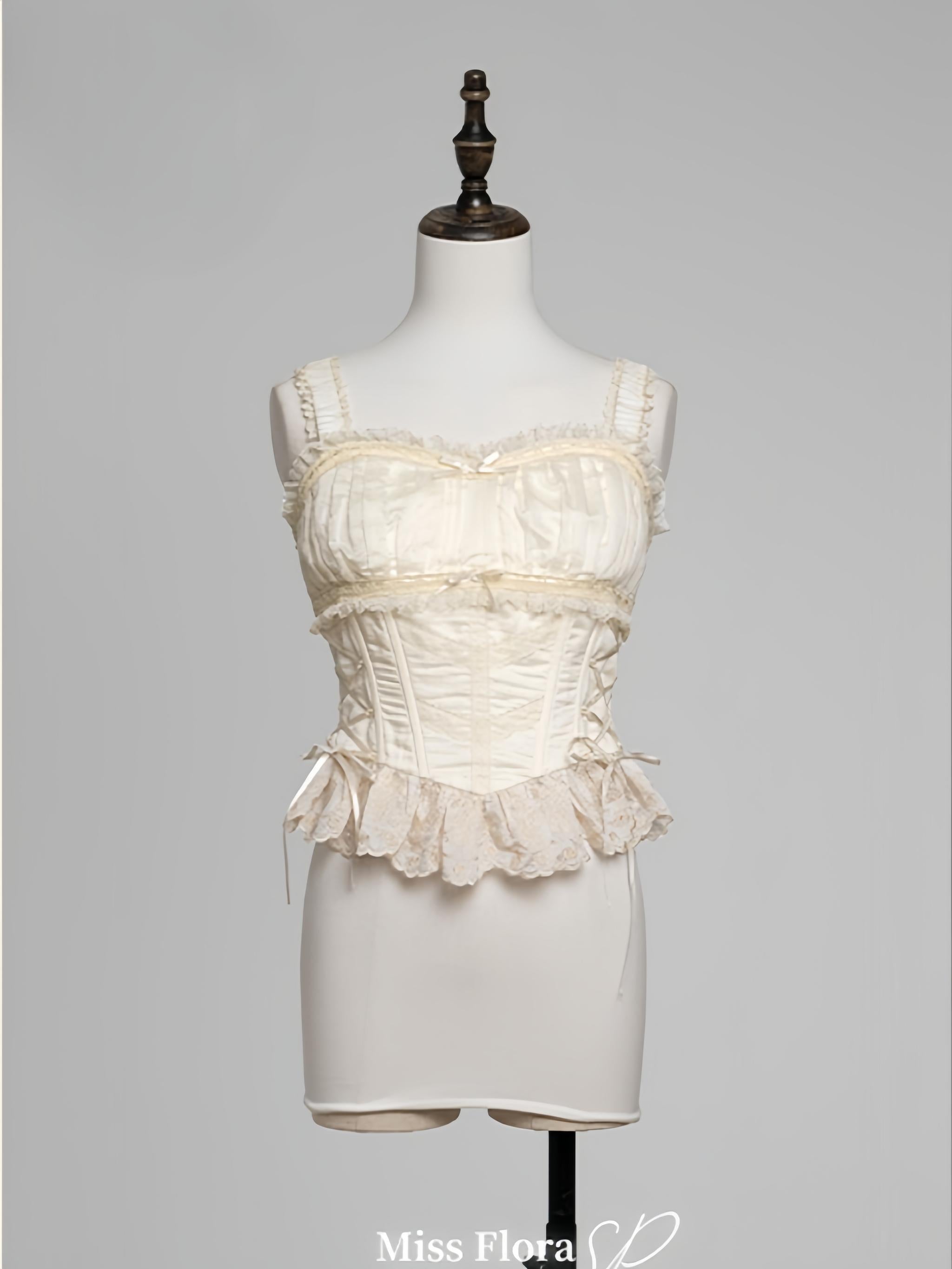 MEEKWIND - Miss Flora - Elegant Lolita Bodice Suit Tiered Skirt White S Strap Top