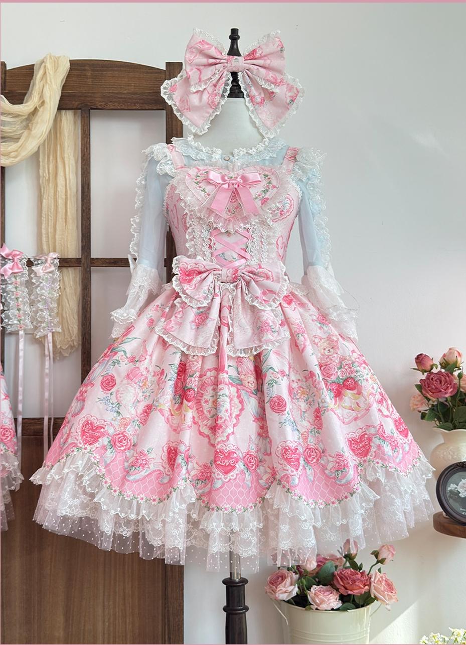Valentine Bouquet - Old School Lolita Bouquet Printed JSK Dress with Bows (L M S XL) 45553:852638