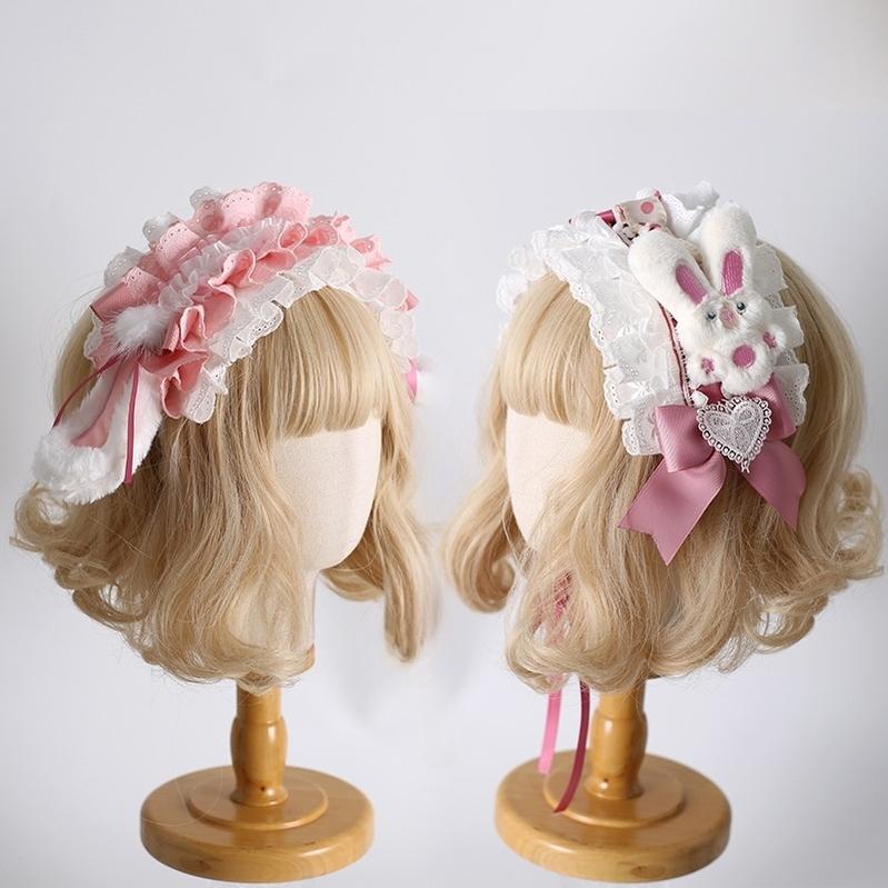 Xiaogui - Sweet Lolita Headdress Pink White Top Hat and Hairband