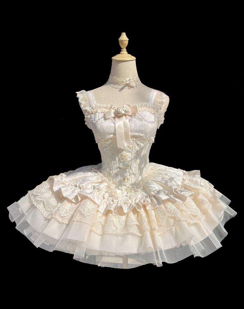 ZhiJinYuan - Fleeting Dreams - Ballet Style Sweet Lolita Mini JSK with Choker Ivory JSK Only S