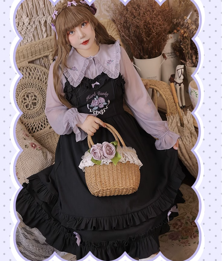 Yingtang - French Rose - Plus Size Lolita Dress Winter Lolita Sweater Set 3XL black JSK suspender skirt