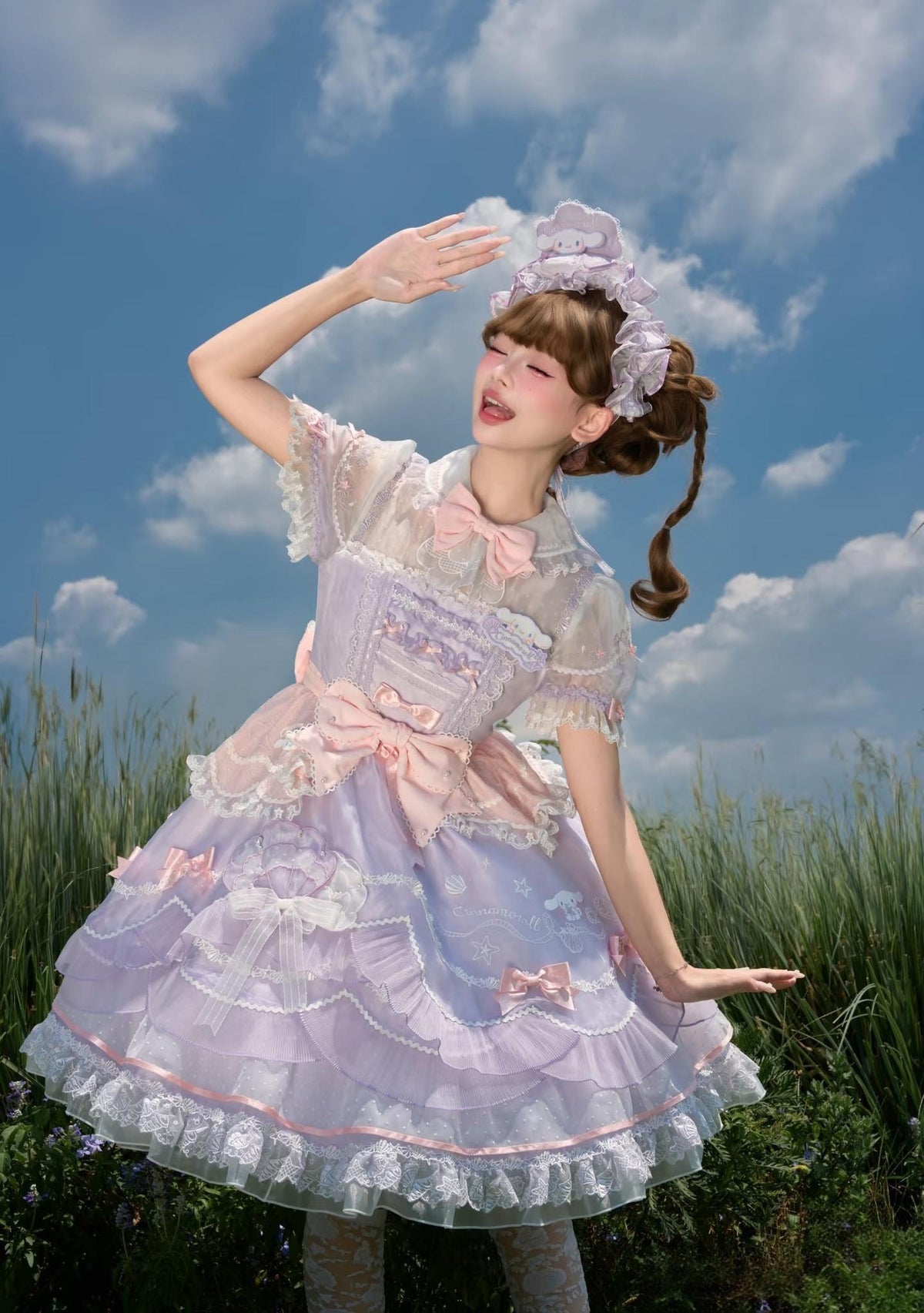 Cinnamoroll Ocean Fantasy - IP Collab Sweet Lolita Tiered JSK & OP Dress, Cinnamoroll Print 45995:871876