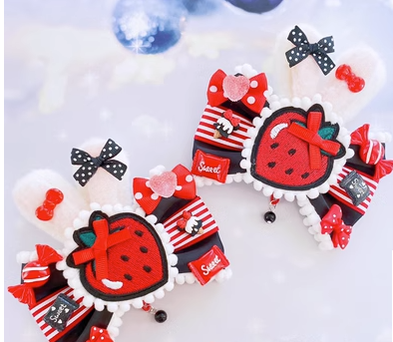 Sweetheart Endless - Sweet Lolita Lace Rabbit Ears Cuffs Multicolor a pair of big rabbit ears and heart black-red pin (not cuff)