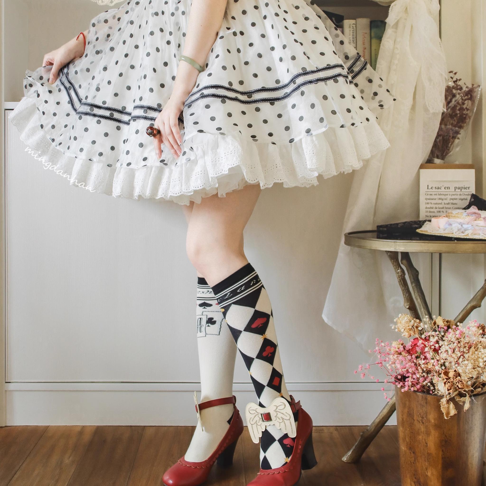 Yukines Box - Daily Lolita Cotton Asymmetric Print Socks