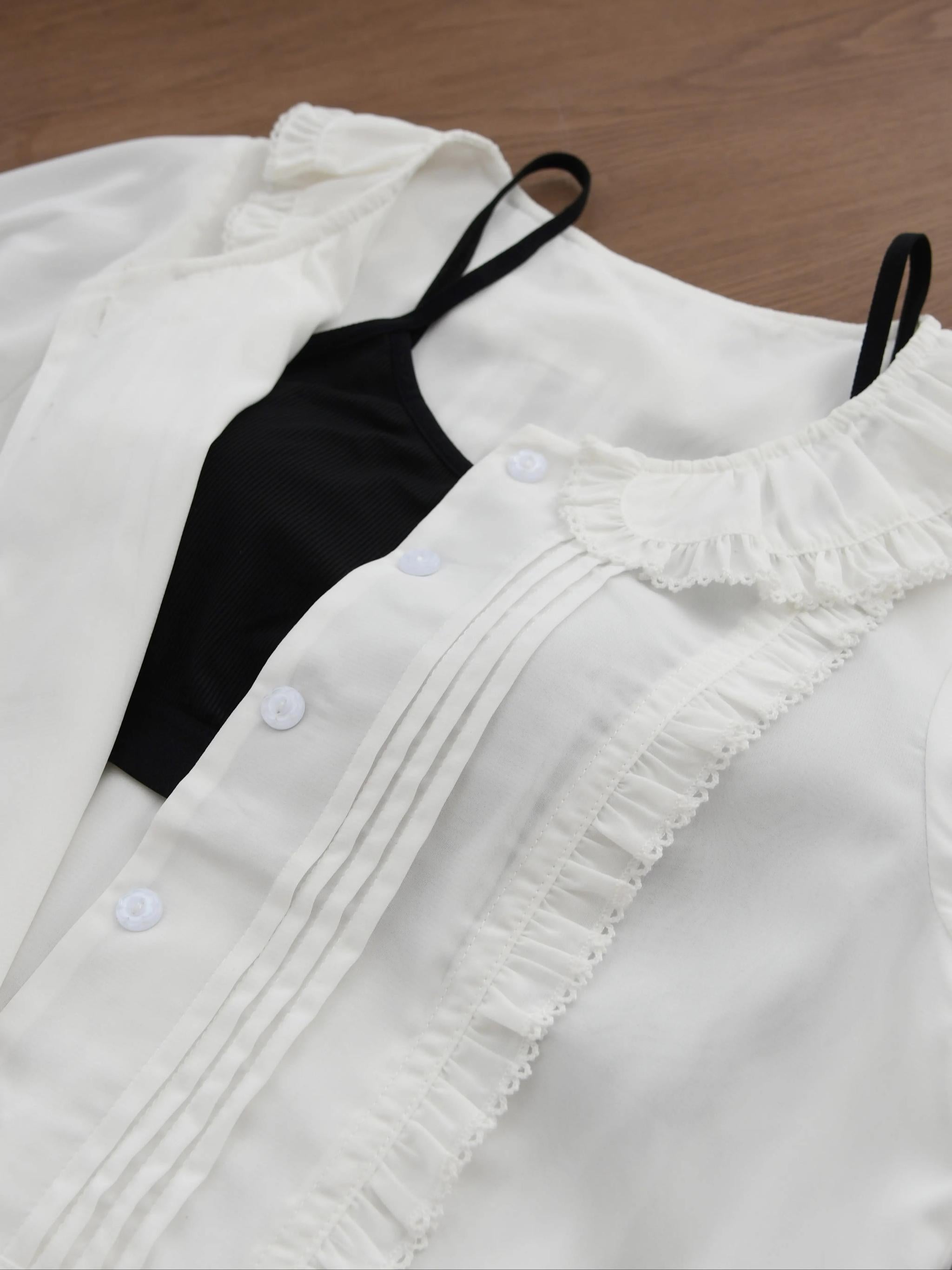 EverSpring - Short Sleeve Sweet Lolita Shirt, Peter Pan Collar 44735:820649