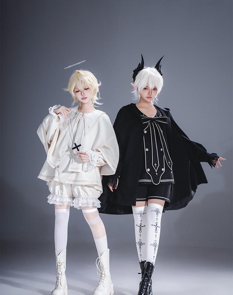 Angel & Devil - Button Closure Ouji Lolita Cape Set, Cross Embroidery