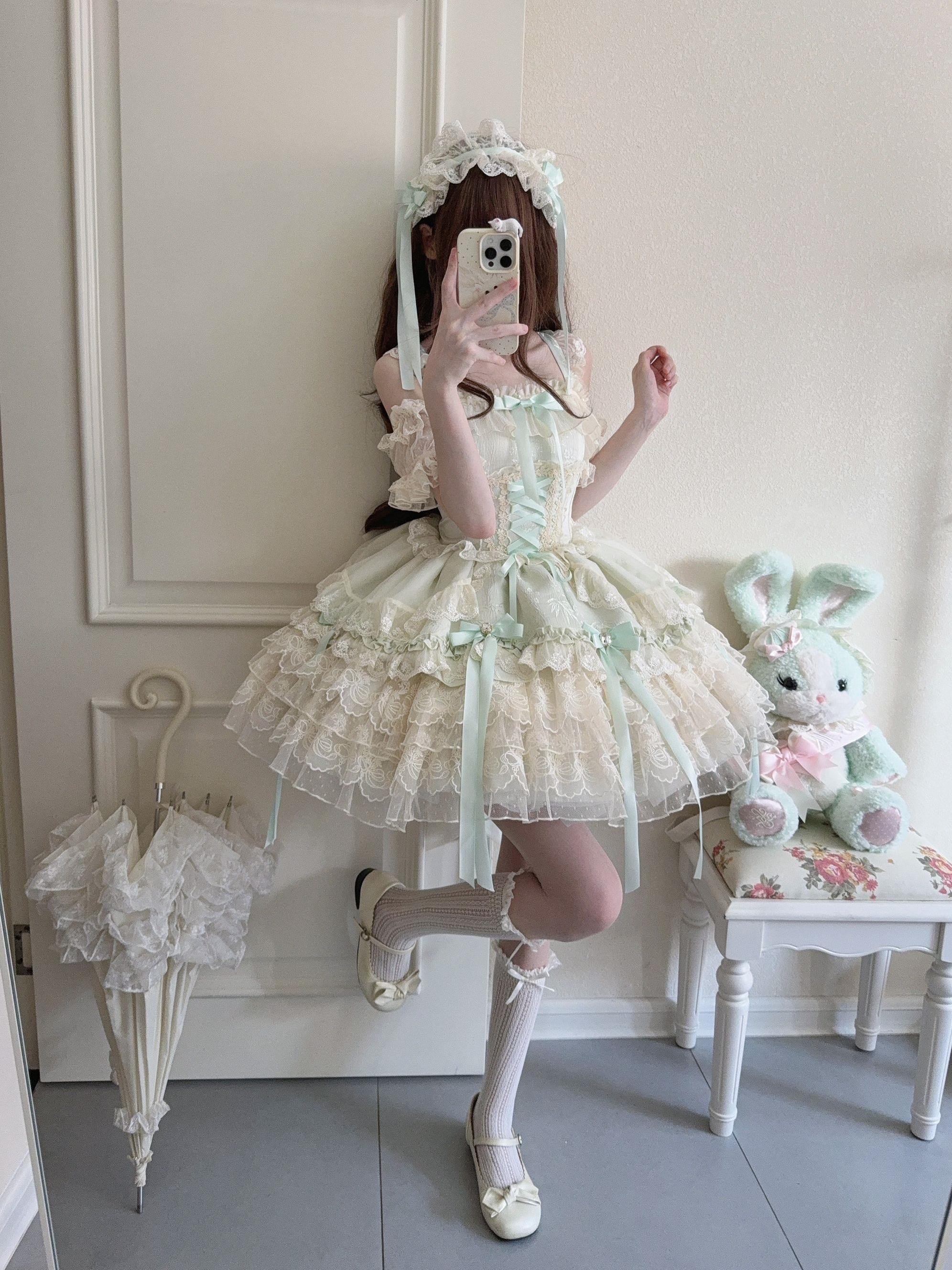 Sugar Girl - Ribbons of Love - Sweet Lolita JSK Dress, Tiered Ruffles