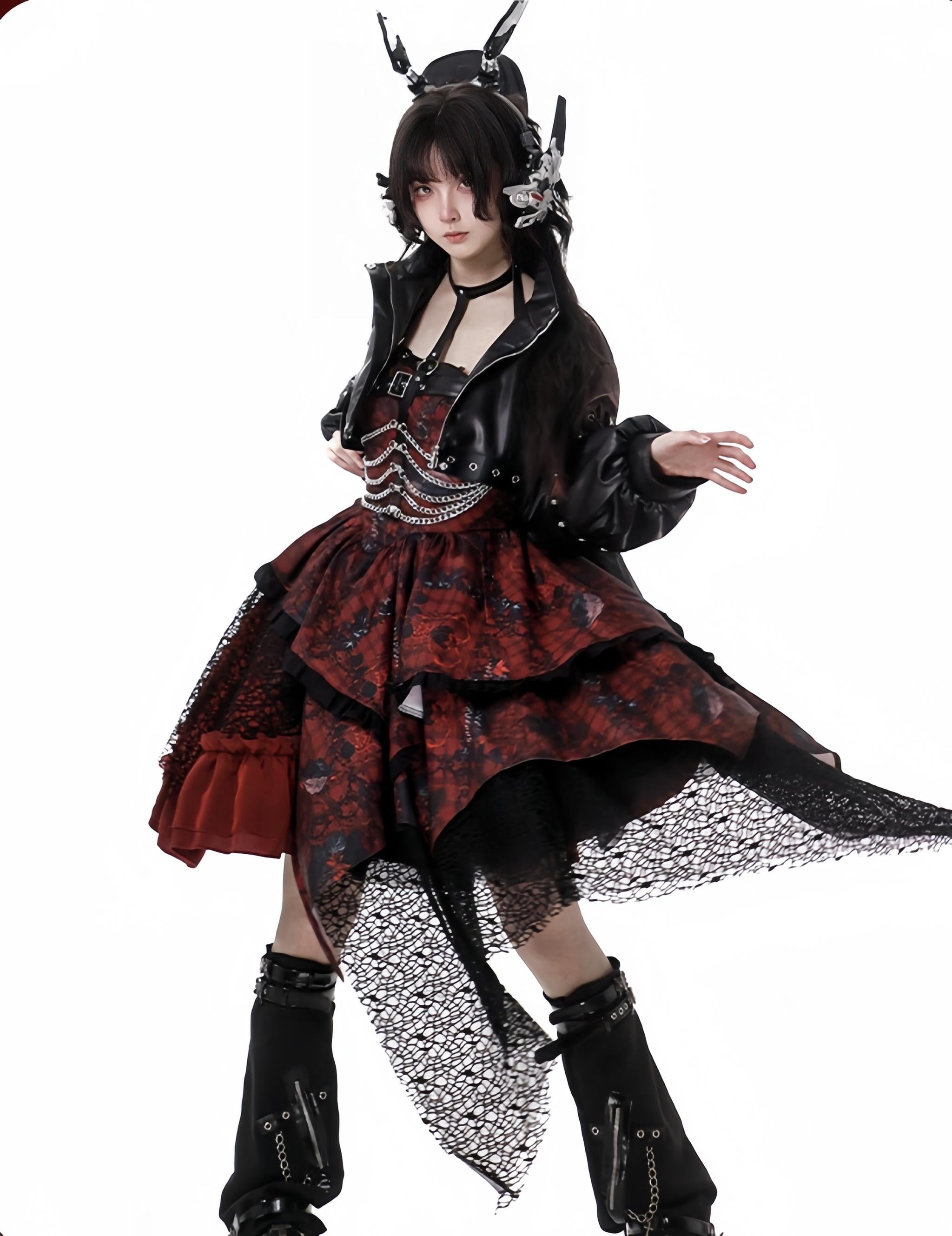 YingLuoFu - Bleeding Strawberry - Gothic Lolita JSK Dress With Jacket/Rib Chain Accessory 43262:773087