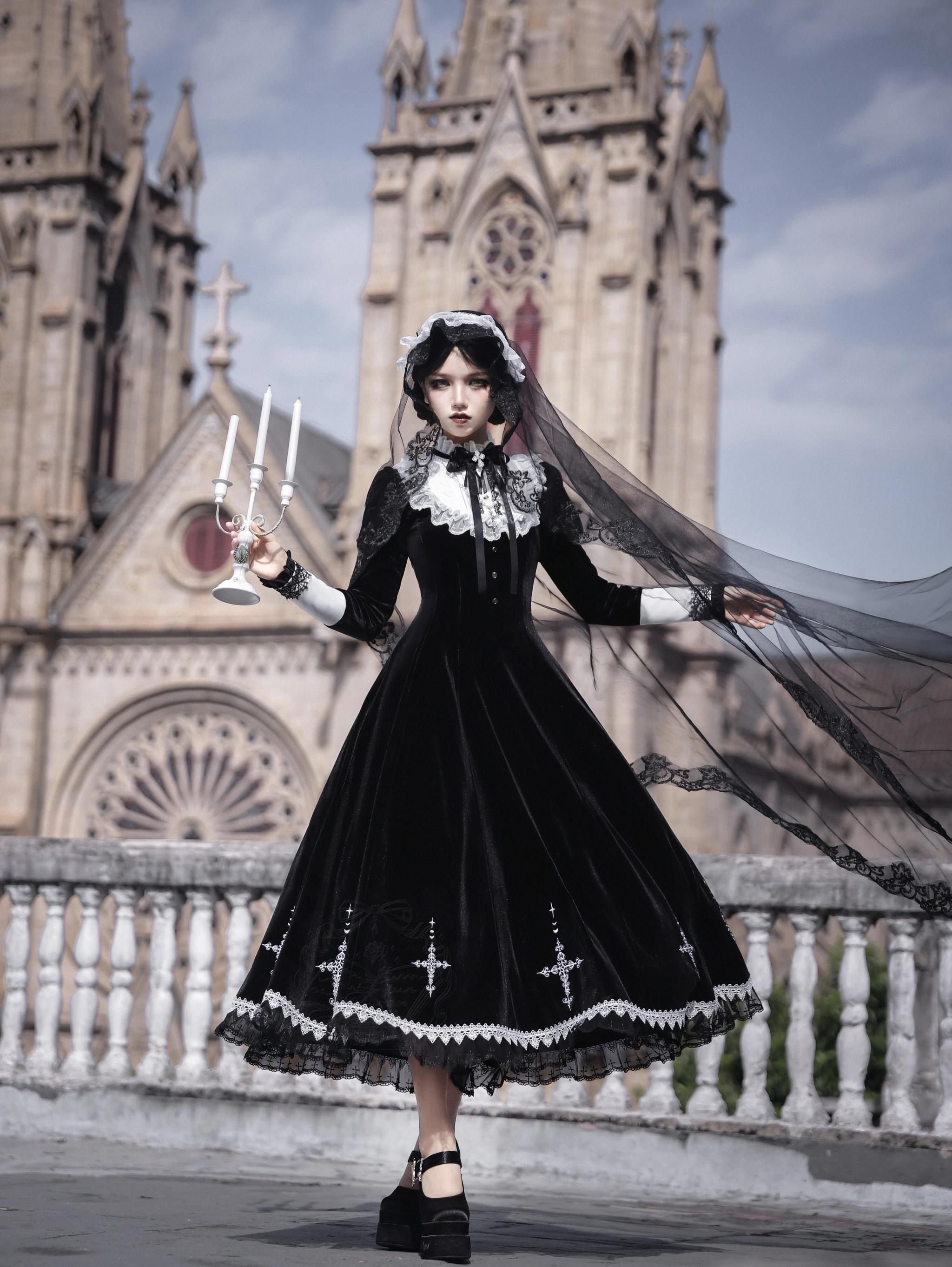 Cross Craft - Ten-Panel Cut Gothic Lolita OP, Embroidered Crosses 44402:806608