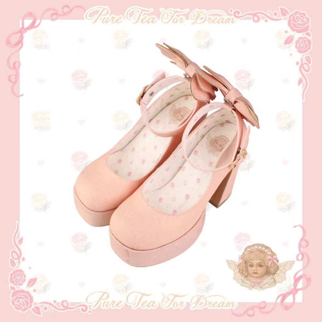 Pure Tea For Dream~Untouchable Butterfly~Elegant Lolita Heels Lolita Shoes PU Shining Platform 32642:388290