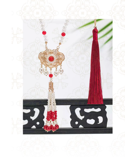 Chixia~Xingluo~Han Lolita Necklace Long Tassel and Bead Necklace   