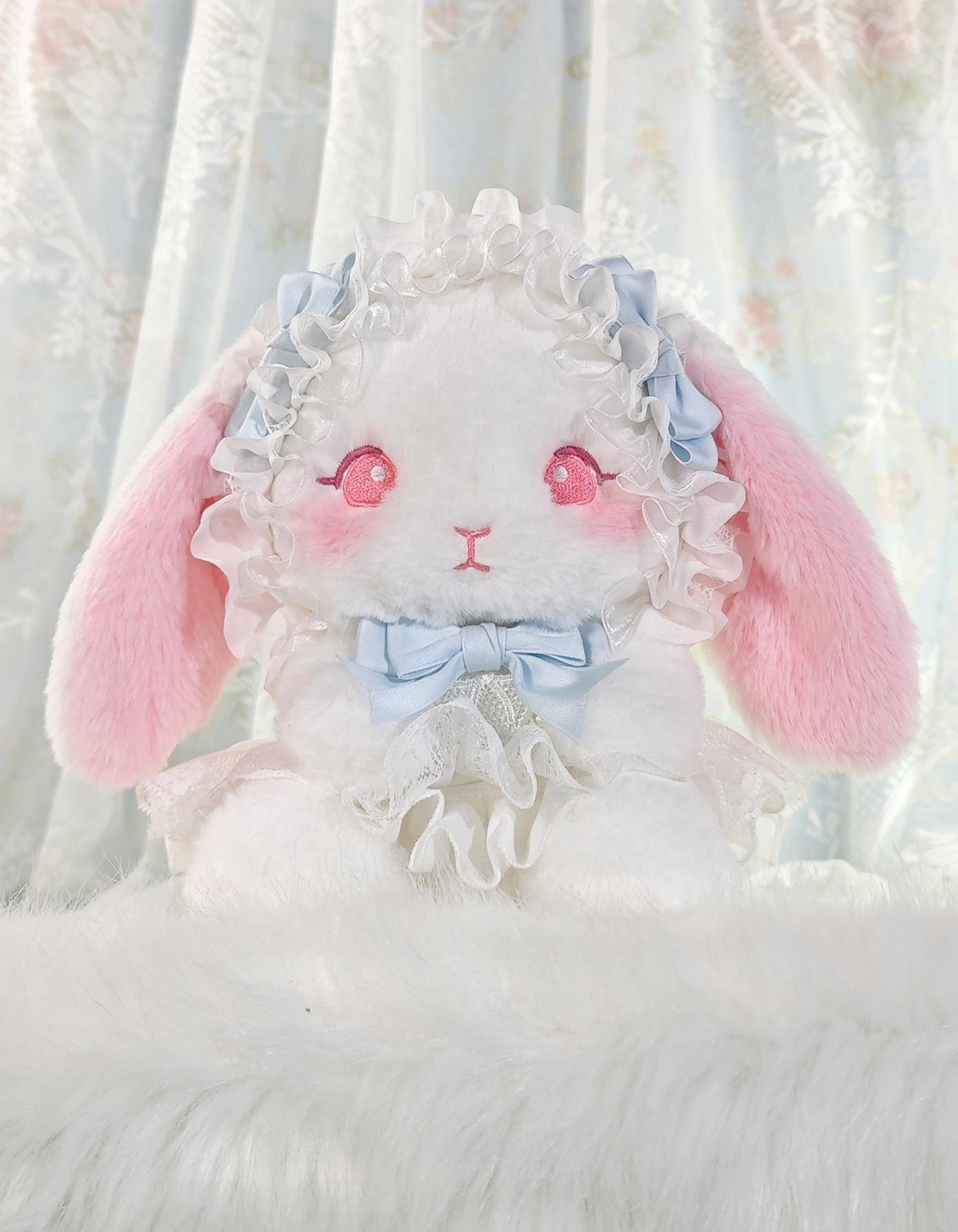 Sweet Lolita Plush Bunny Bag with Detachable Bow Bag + Crossbody Chain + Backpack Straps