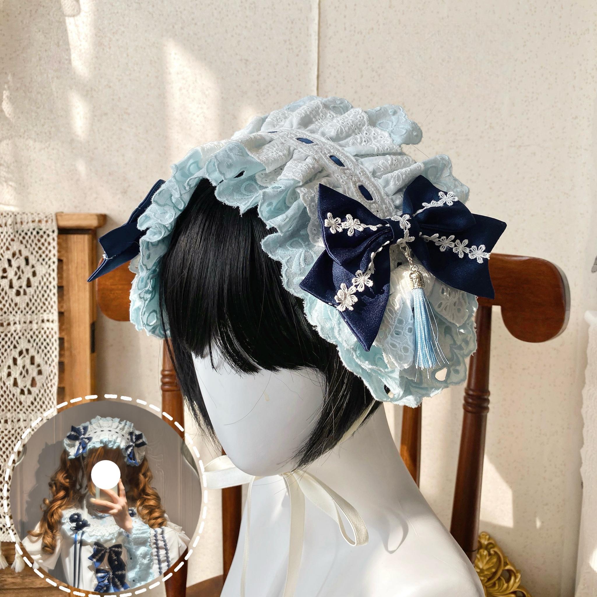 Blue and White Dream - Classic Lolita JSK Dress, Irregular Layered Hem Headband Only S