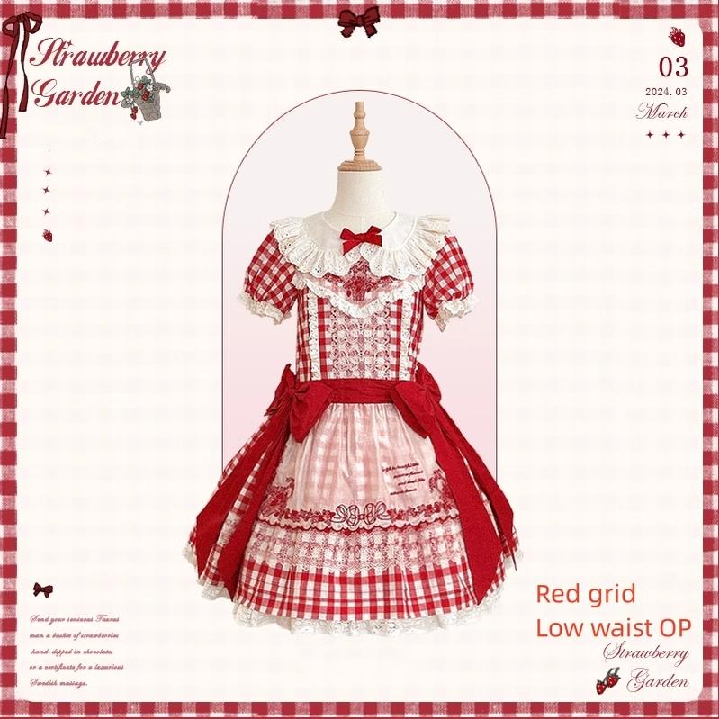 Flower and Pearl Box - Strawberry Basket - Country Lolita Dress Plaid Summer Spring Dress (L M S XL) 35676:498030