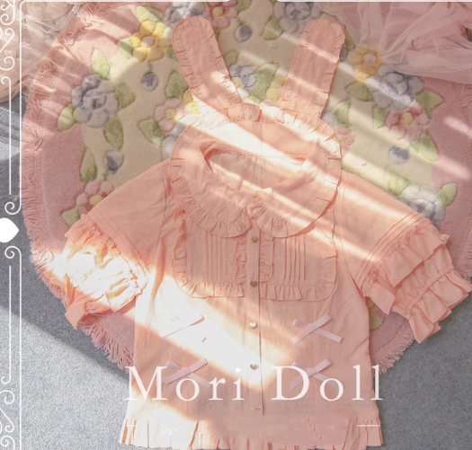 Mori Doll - Kawaii Lolita Rabbit Ears Short Sleeve Shirt Multicolors S pink