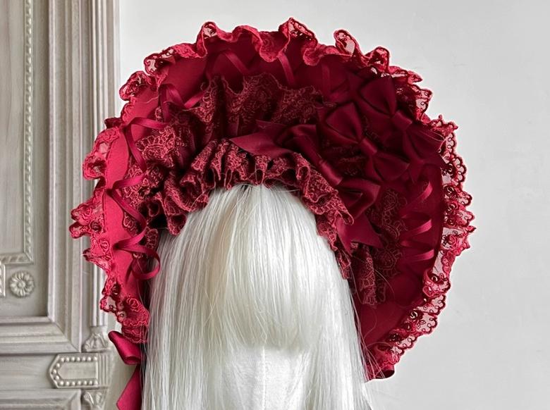 MAID - Gothic Lolita Lace Bonnet Wide Brim Bow BNT Headwear