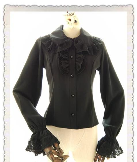 Sweet Angel - Classic Lolita Blouse Lace Chiffon Lolita Shirt Black blouse only S