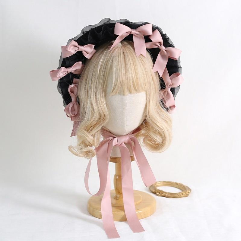 Xiaogui - Classic Lolita Lace Bonnet Hat, Detachable Bows 44226:799735