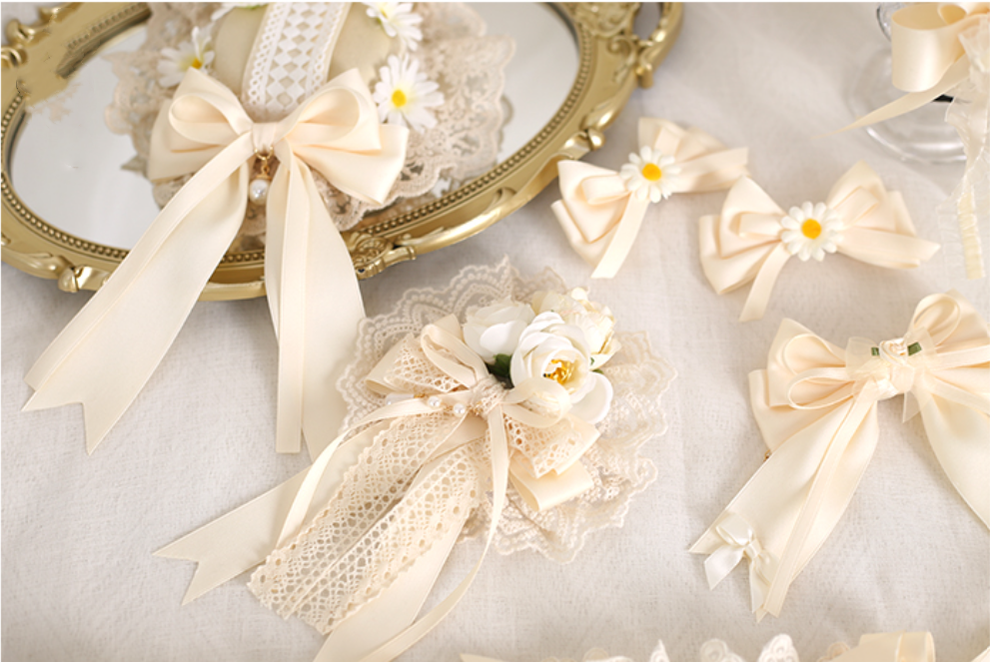 Xiaogui - Sweet Lolita Ivory Lace bow Hair Accessories