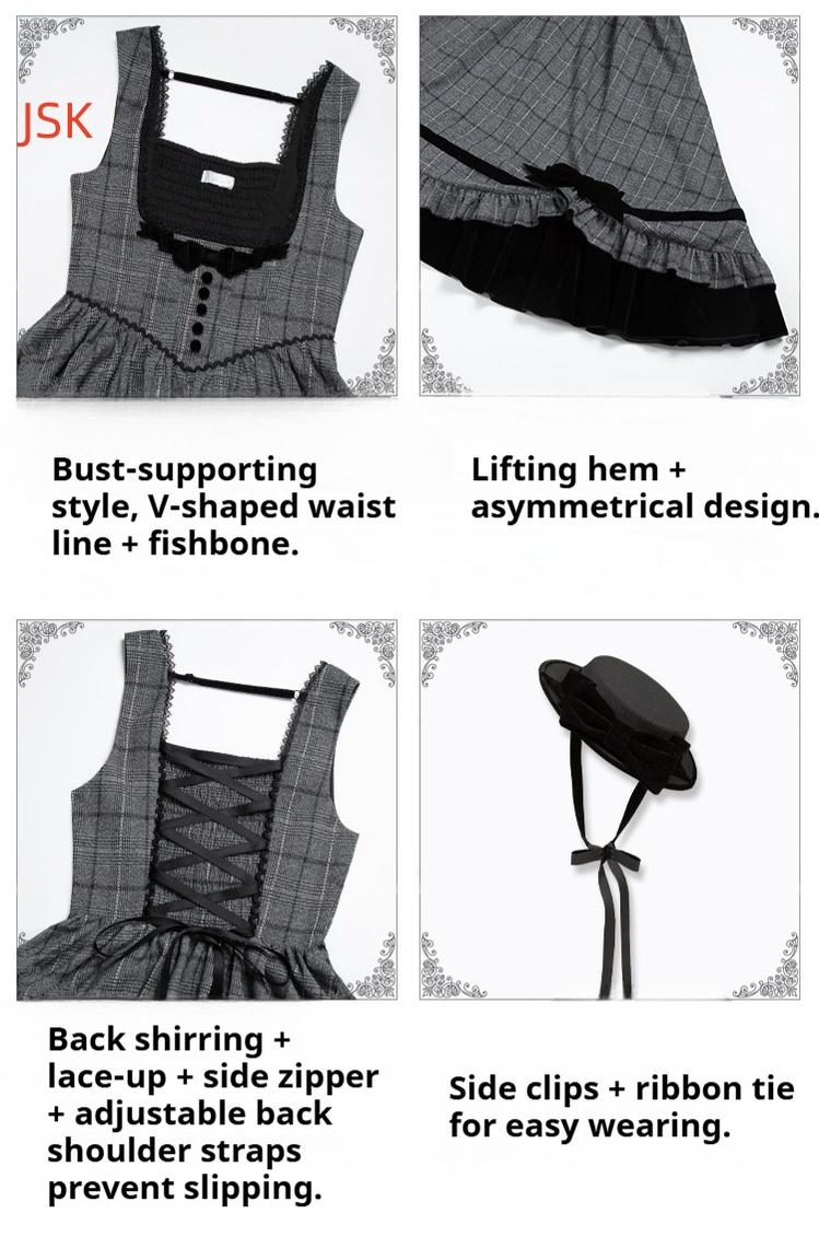 With PUJI - Yesterday's Epistle - Winter Classic Lolita Plaid Dress Set, Fishbone Waist 44227:800096