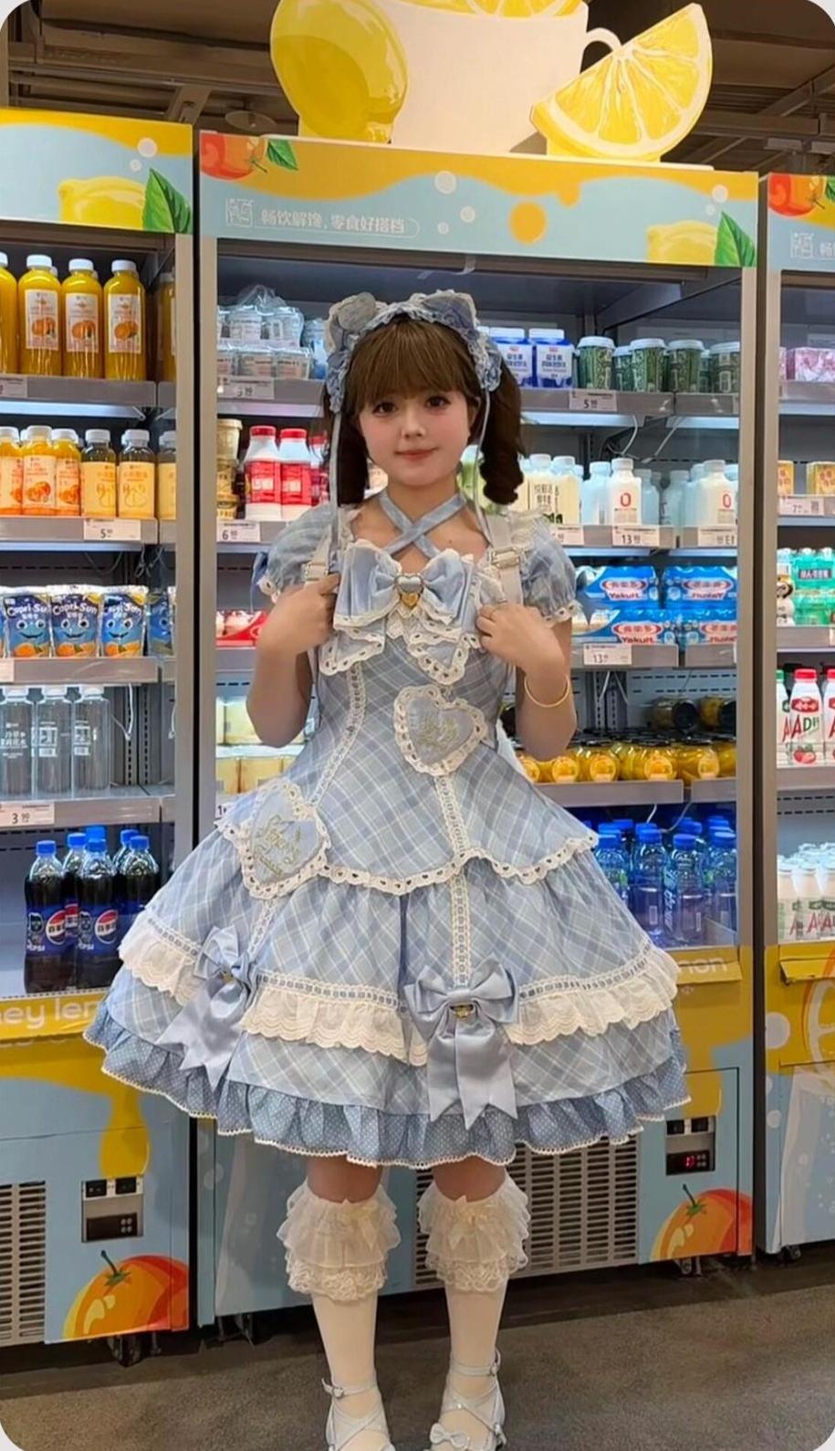 Shibuya Honey - Plus Size Sweet Lolita Plaid OP & JSK Dress (2XL L M S XL) 45210:840400