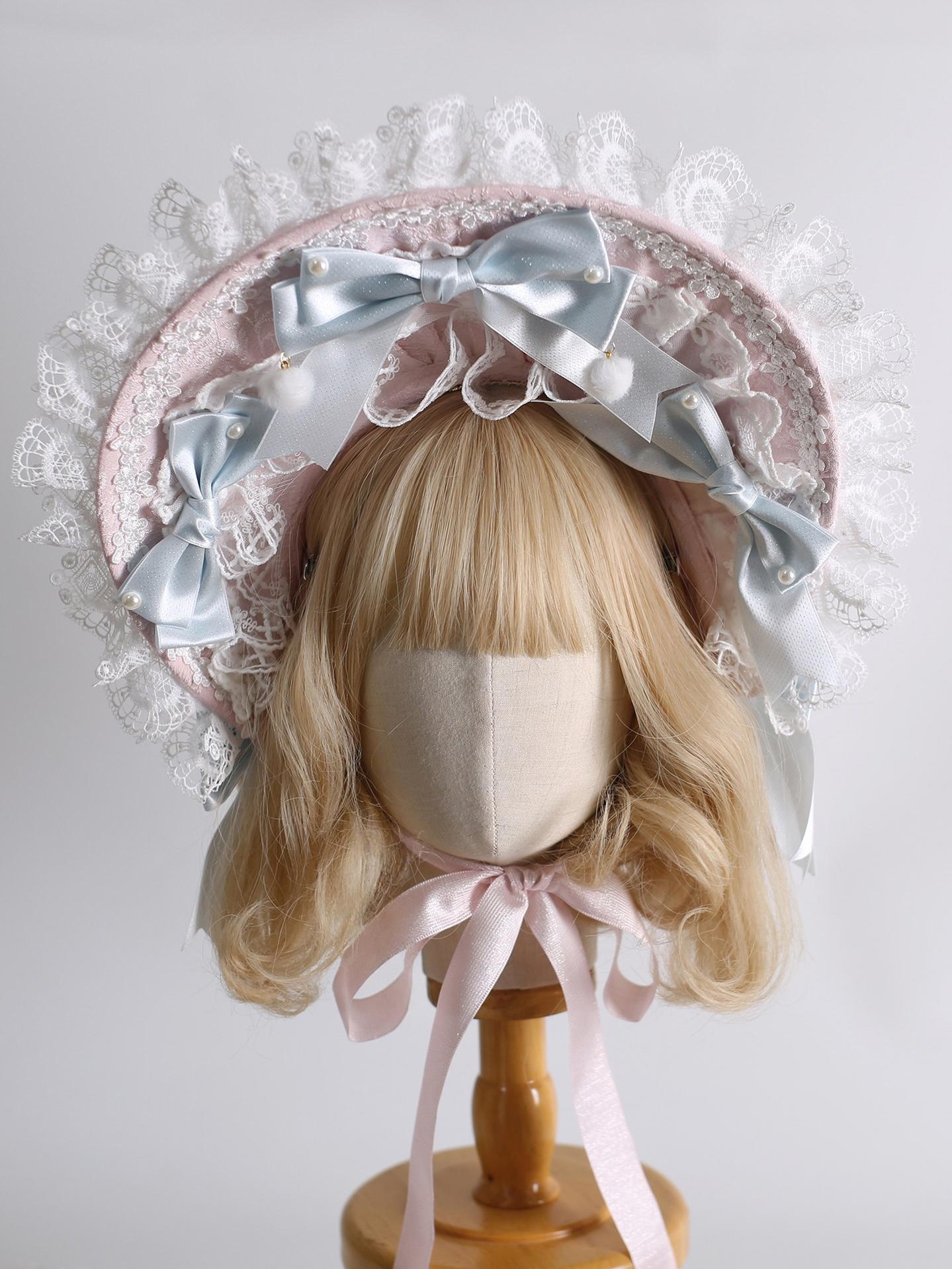 Lolita Headdress, Bunny Ear KC, Embroidered Lace Bonnet