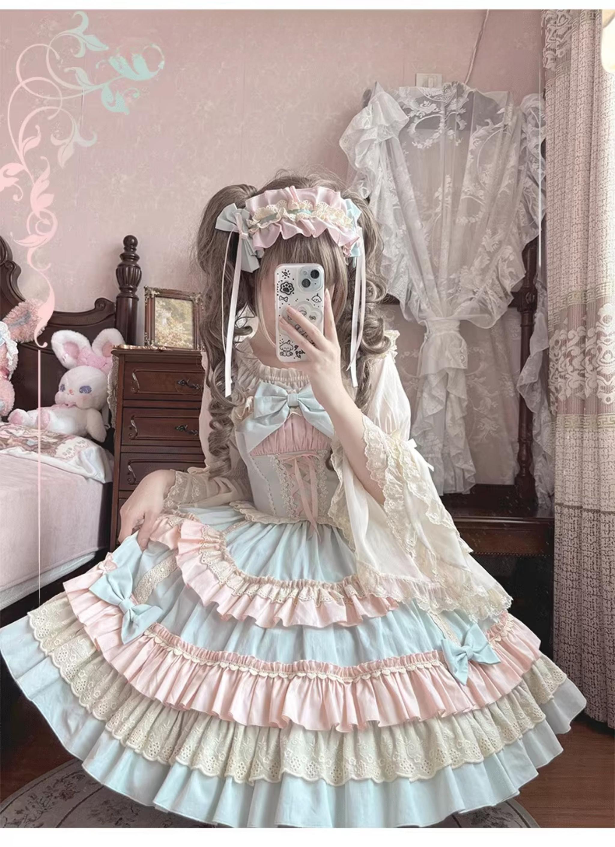 ZhiJinYuan - Sweet Mousse - Sweet Lolita JSK in Playful Colors with Bow Decoration