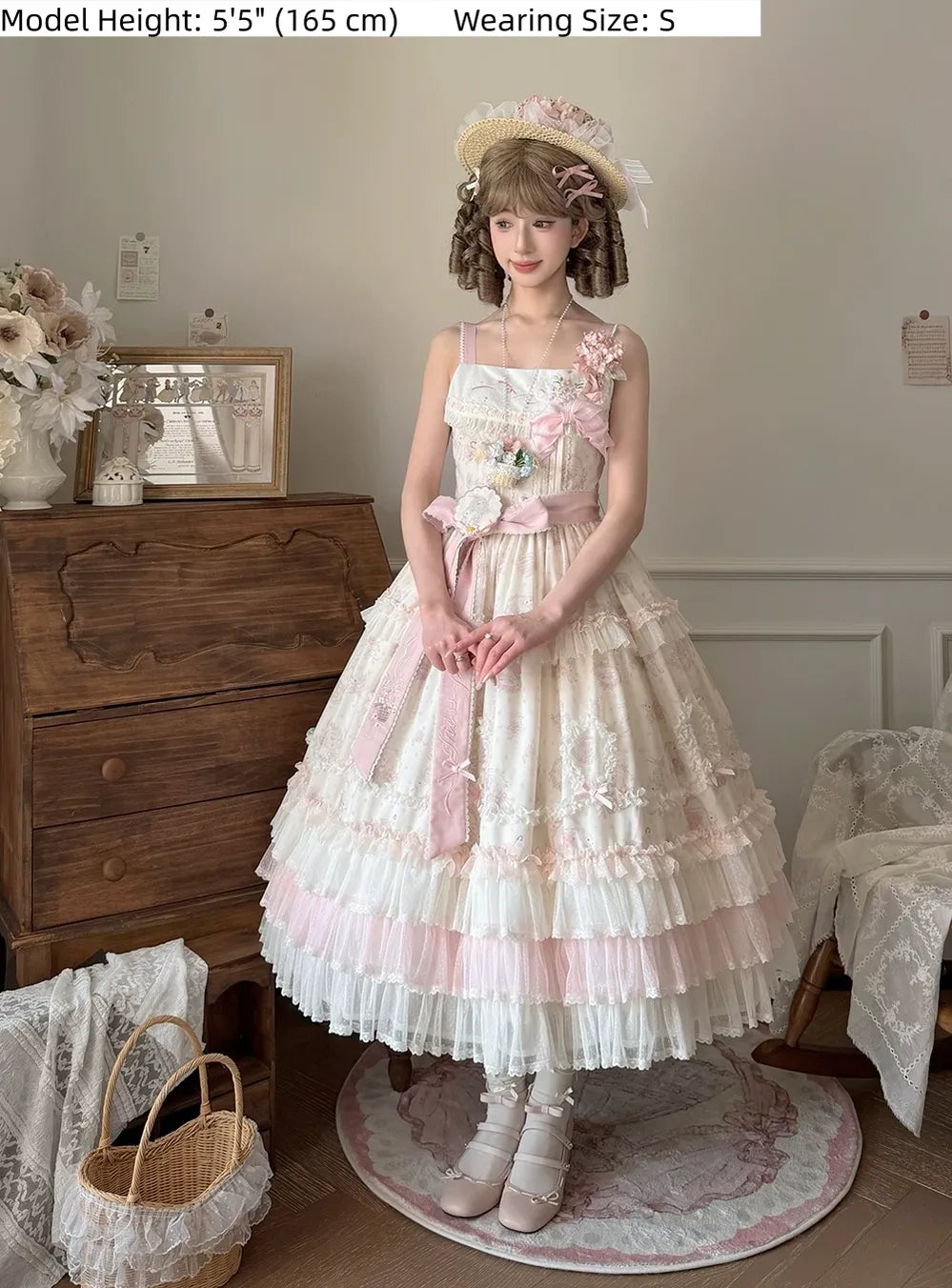 Bloom Lamb - Classic Lolita Embroidered JSK Dress, Tiered Hem 45519:851376