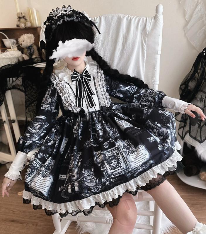 Antique Cat - Printed Gothic Lolita Dress, A-line Silhouette