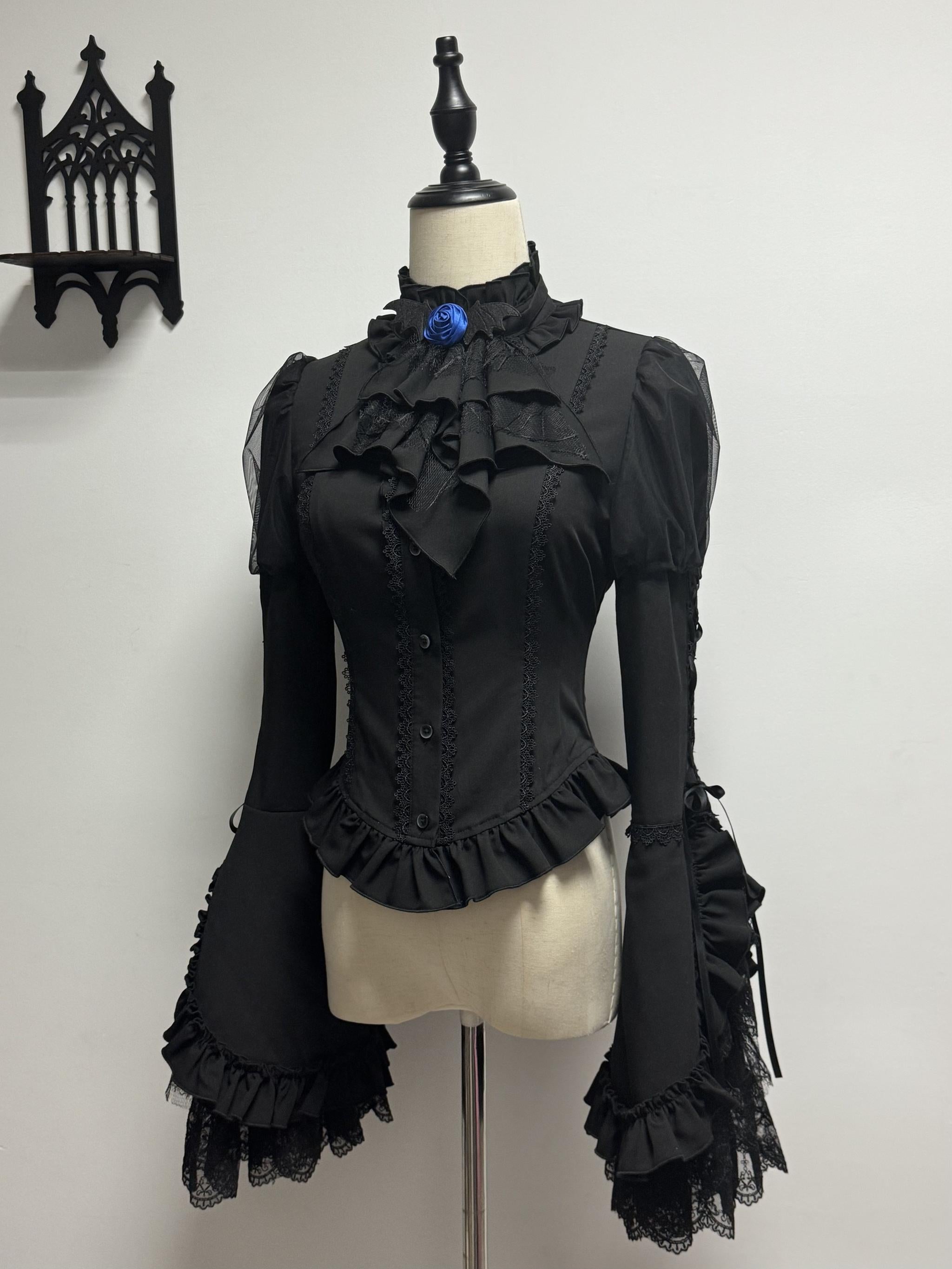 Blue Blood Wedding - Printed Gothic Lolita JSK Dress, Corset SK Set Black Hime-Sleeve Shirt + Jabot S