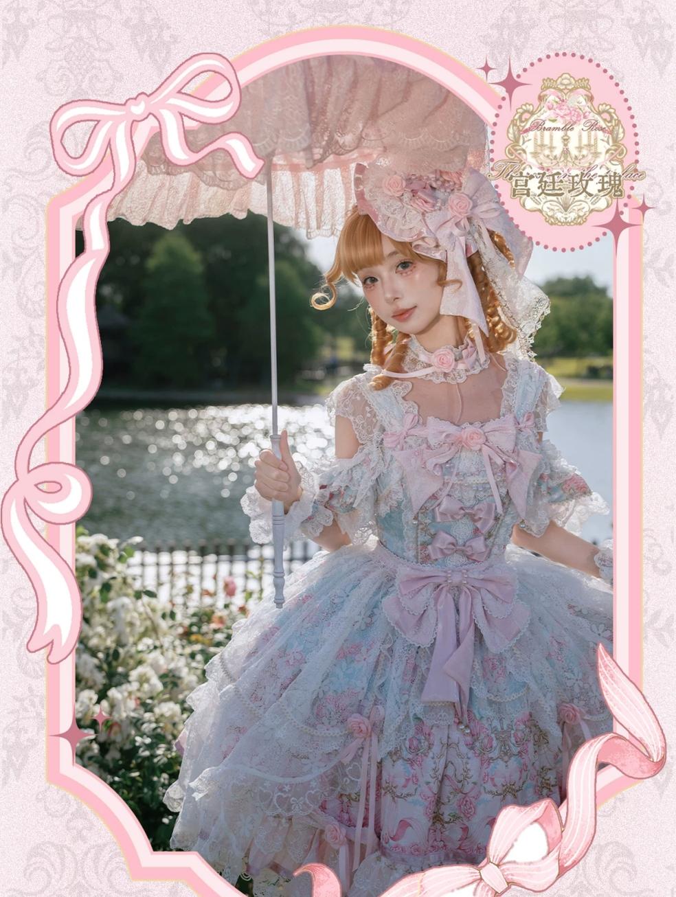 Palace Rose - Gorgeous Classic Lolita Rose Printed JSK Dress with Lace 45729:859609