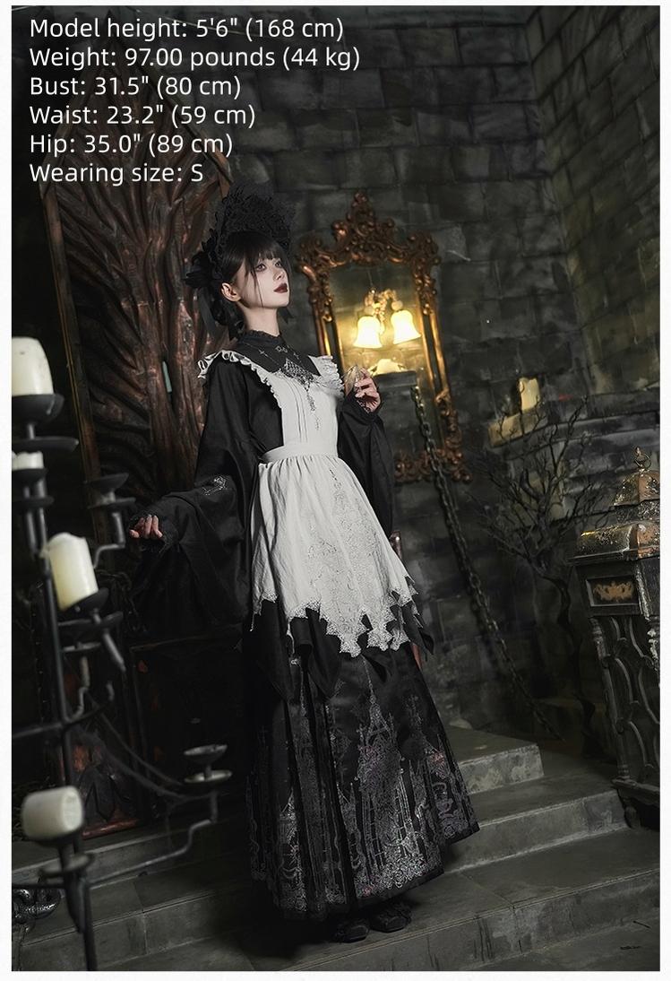 With PUJI - Letter and Poetry · Raven's Night Song - Oriental Aesthetics Gothic Lolita Dress Set 43907:788925