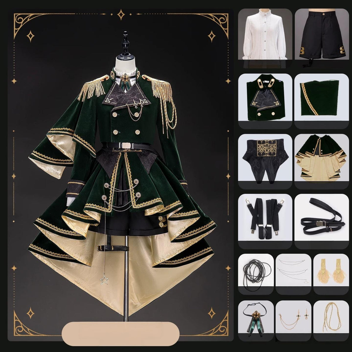 Canticle of Rites - Military Ouji Lolita Jacket & Shorts Set, Detachable Train (2XL L M S XL / Pre-order) 46053:873861