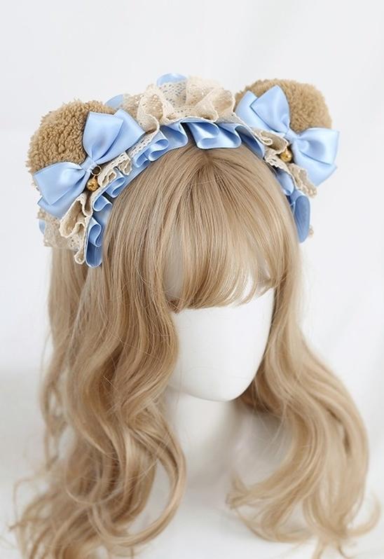 Xiaogui - Sweet Lolita KC With Bear Ear and Removable Bell Brown Bear Ears (Light Blue Bow)